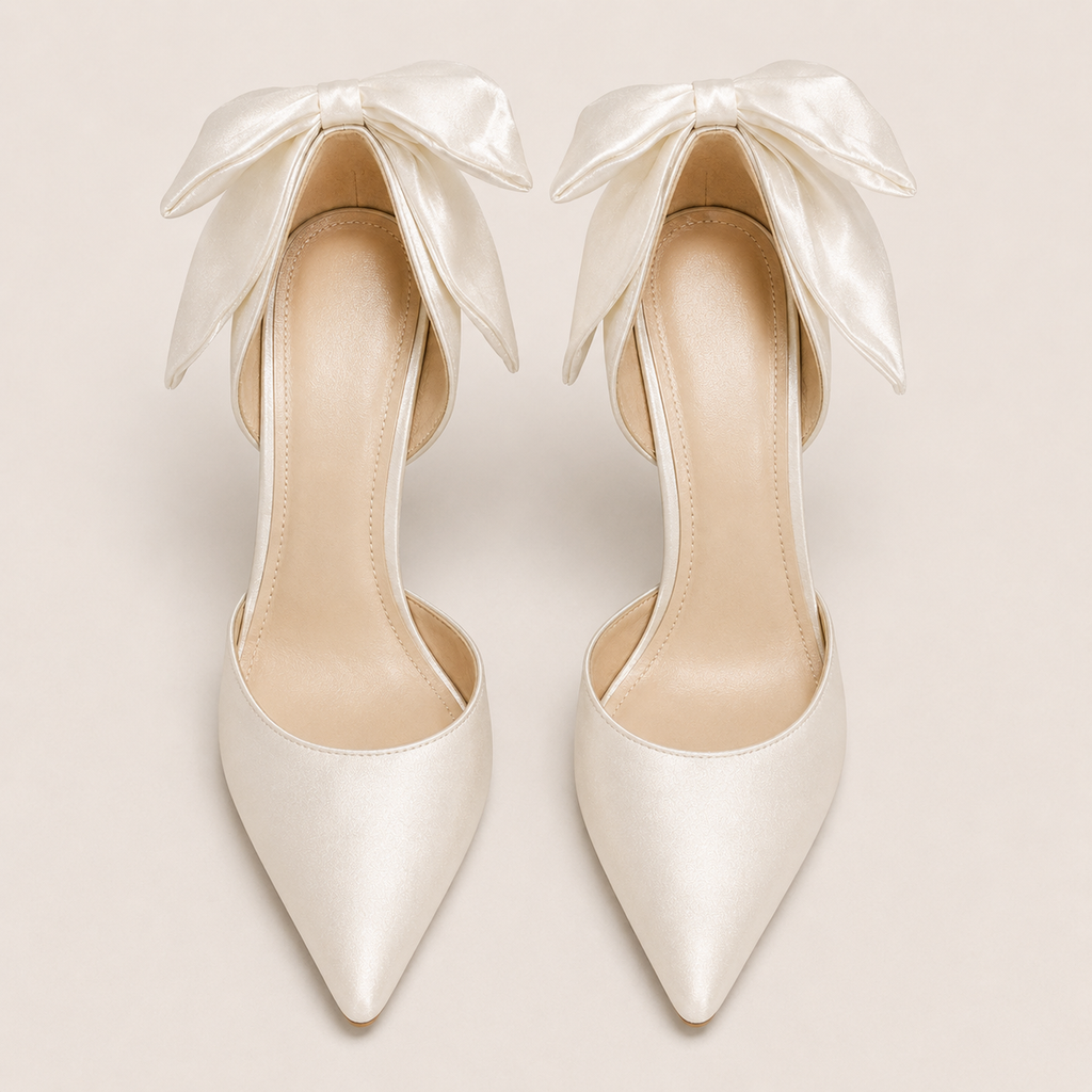 escarpins blancs en satin avec nœud