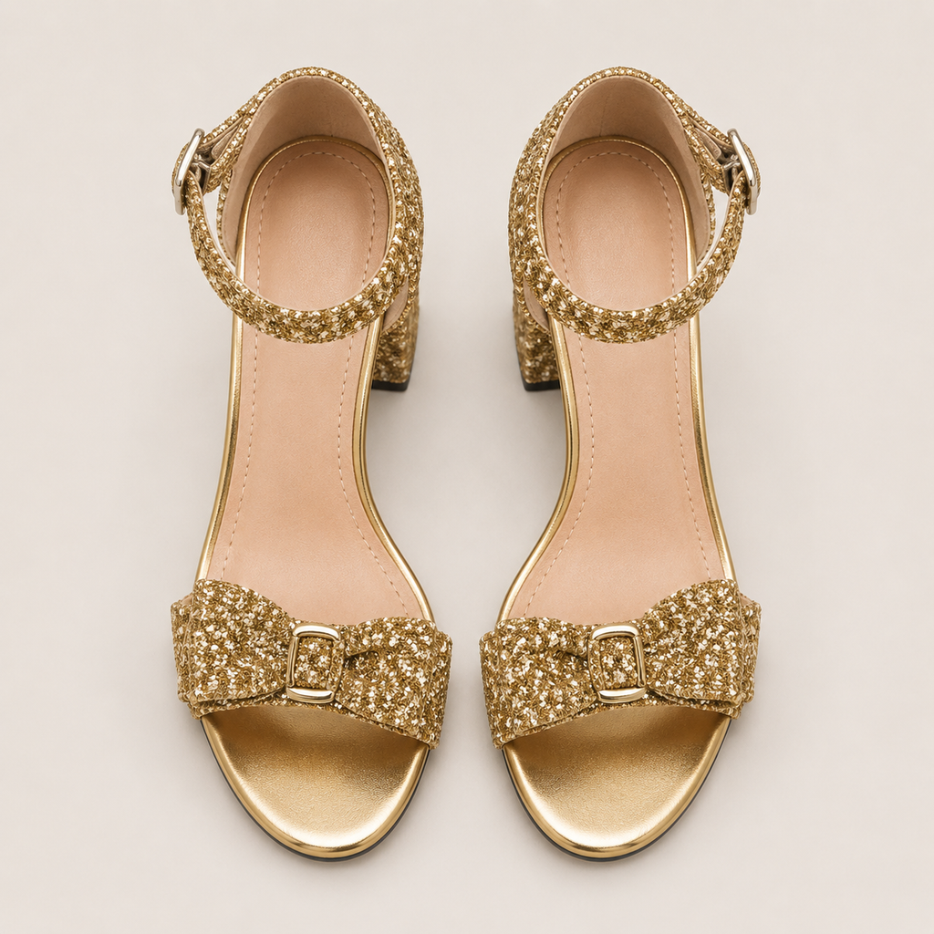 Mules vernies portées, talons hauts et nœud pour soirée ou sortie chic.